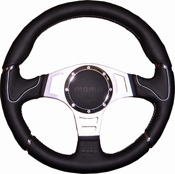 Momo Leder Sportlenkrad Millenium Sport 350mm schwarz, grau silber steering wheel volante