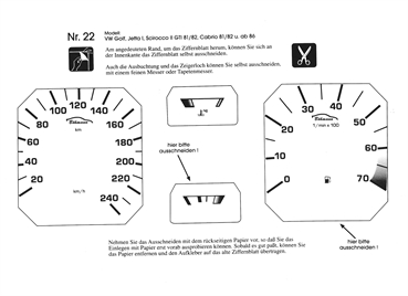 BMS Racing Tachofolie weiß für VW Golf, Jetta 1, Scirocco 2 GTI 81/82, Cabrio 81/82 u. ab 86