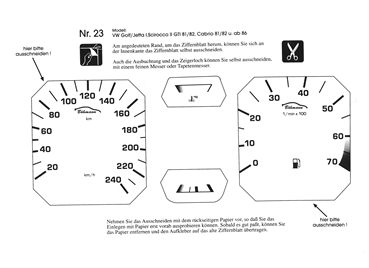 BMS Racing Tachofolie weiß für VW Golf, Jetta 1, Scirocco 2 GTI 81/82, Cabrio 81/82 u. ab 86