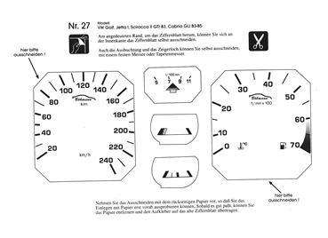 BMS Racing Tachofolie weiß für VW Golf, Jetta 1, Scirocco 2 GTI `83, Cabrio GLI `83 `85