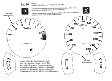 BMS Racing Tachofolie weiß für VW Golf, Jetta, Scirocco 1 GTI, Cabrio GLI `77 `80