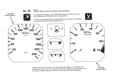 BMS Racing Tachofolie weiß für VW Golf, Jetta 1, Scirocco 2 GTI `83, Cabrio GLI `83 `85