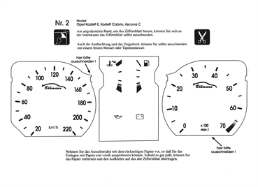 BMS Racing Tachofolie weiß für Opel Kadett E, Kadett Cabrio, Ascona C