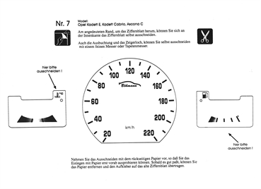 BMS Racing Tachofolie weiß für Opel Kdett E, Kadett Cabrio, Ascona C