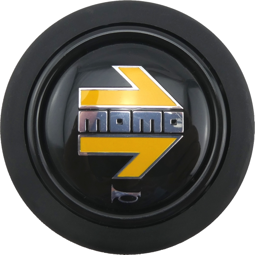BMS Racing Autotuning - Momo Hupenknopf Prototipo schwarz gelb 1-Polig groß  Durchmesser ca.58mm