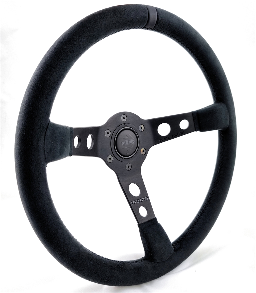 BMS Racing Autotuning - Momo MOD. 07 Black Edition Microfiber Sportlenkrad  Modell 07 35 350mm schwarz mit Ledereinsatz auf 12Uhr black steering wheel  volante