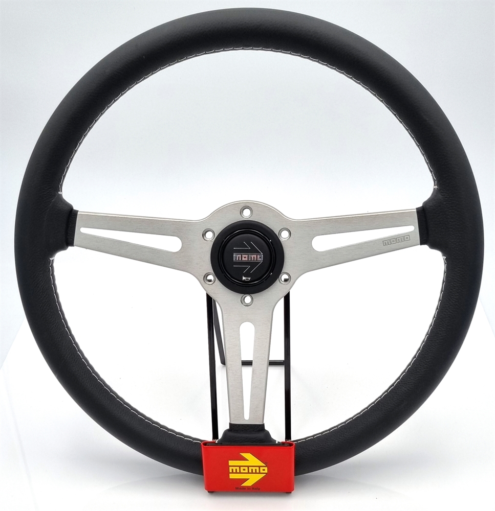 BMS Racing Autotuning - Momo Leder Sportlenkrad Retro 360mm schwarz silber  steering wheel volante