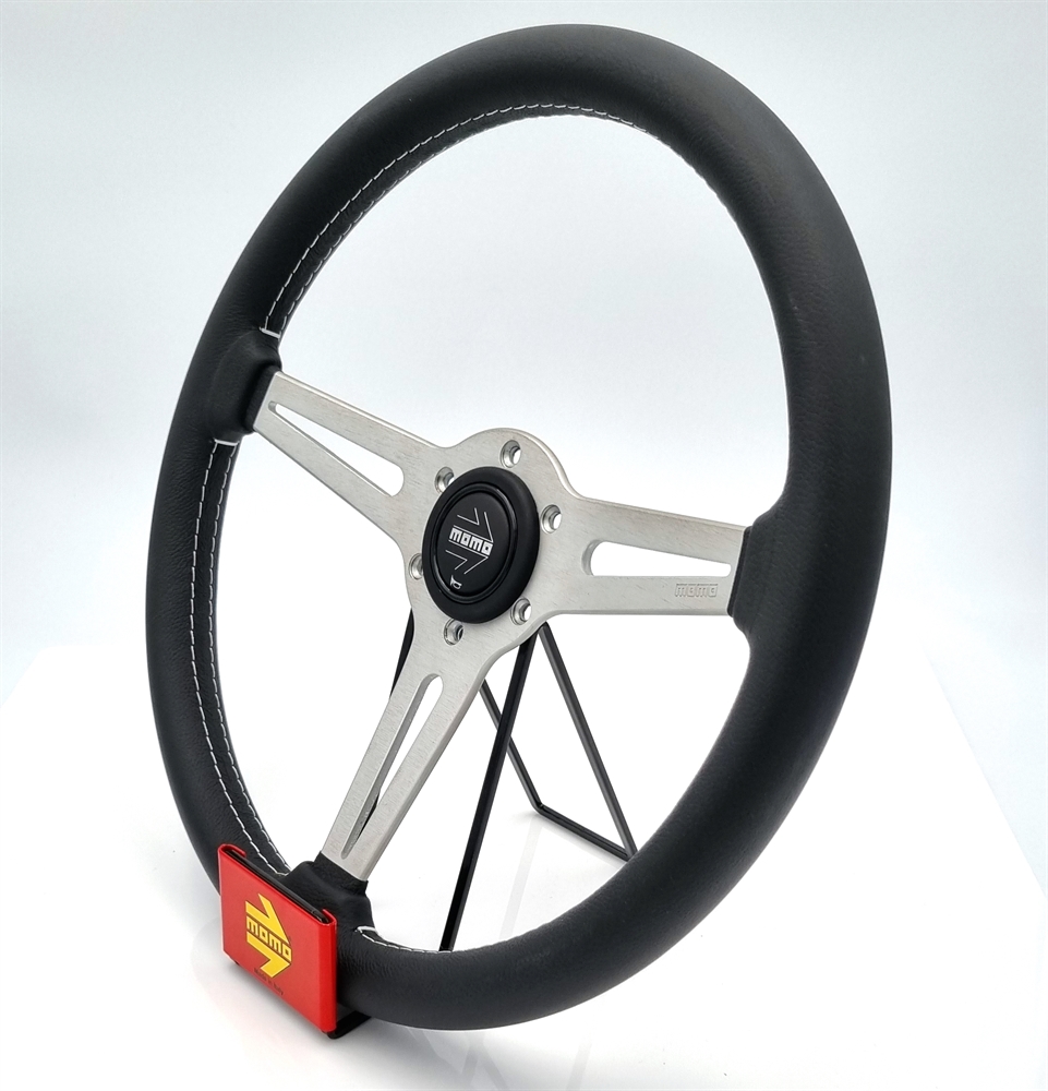 BMS Racing Autotuning - Momo Leder Sportlenkrad Retro 360mm schwarz silber  steering wheel volante