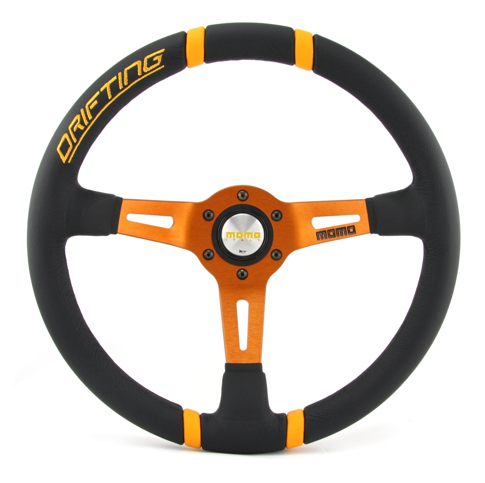 BMS Racing Autotuning - Momo Leder Sportlenkrad Drifting 350mm schwarz  orange steering wheel volante