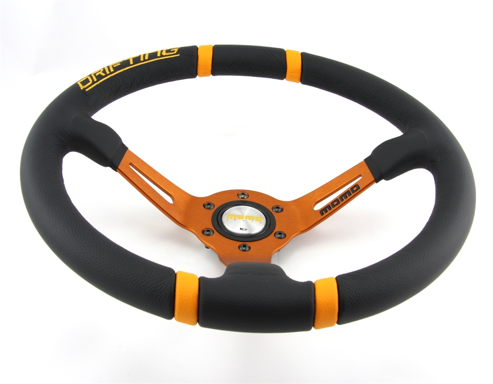 BMS Racing Autotuning - Momo Leder Sportlenkrad Drifting 350mm schwarz  orange steering wheel volante